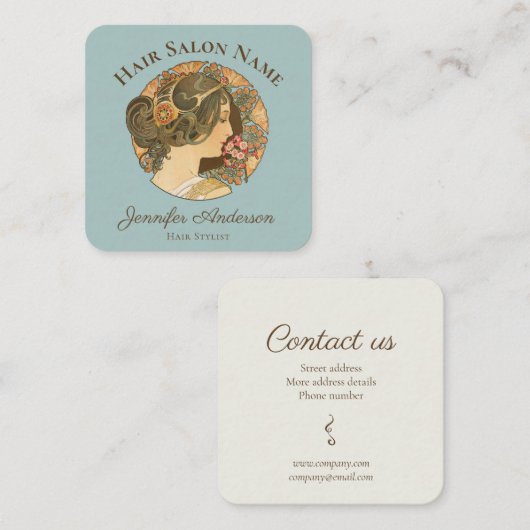 美容師ズビューテエレガントィフルウーマンヘアCC1159 スクエア名刺 (正面/裏面)
