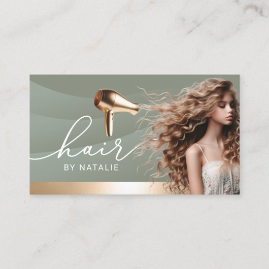 美容師セージグリーン美しいガールヘアサロン 名刺 (正面)