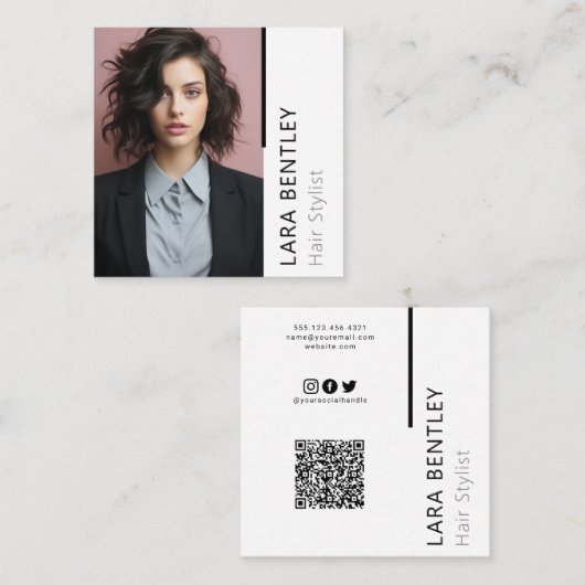 美容師ソーシャルメディアQRコード名刺 スクエア名刺 (正面/裏面)