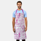 美容師タイポグラフィピンクと白モダン エプロン (着用した状態)
