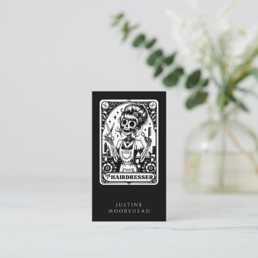 美容師タロットブラックビジネスカード 名刺 (スタンド正面)