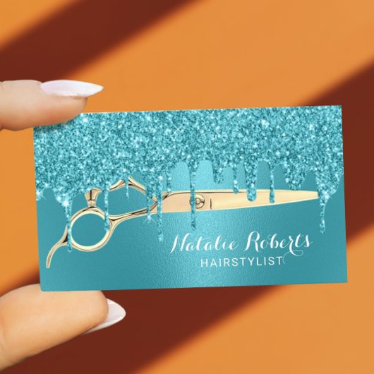 美容師ターコイズグリッター駆動美しいサロン 名刺