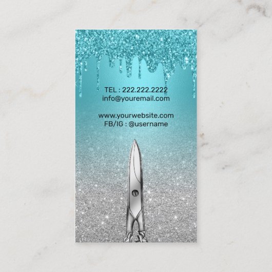 美容師ターコイズドリップスシルバーグリッターサロン 名刺 (裏面)