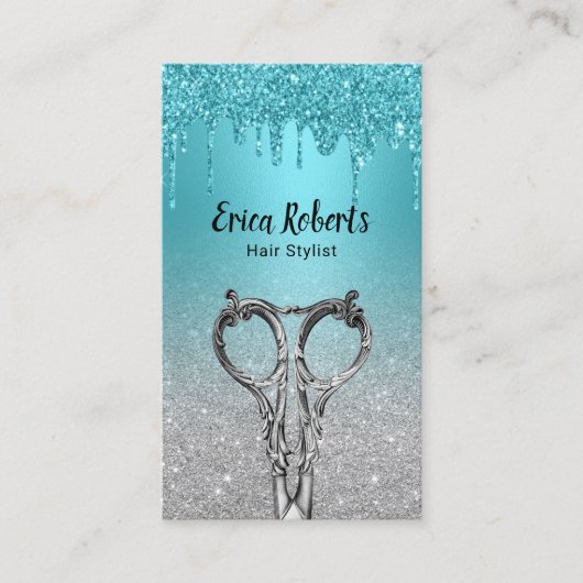 美容師ターコイズドリップスシルバーグリッターサロン 名刺 (正面)