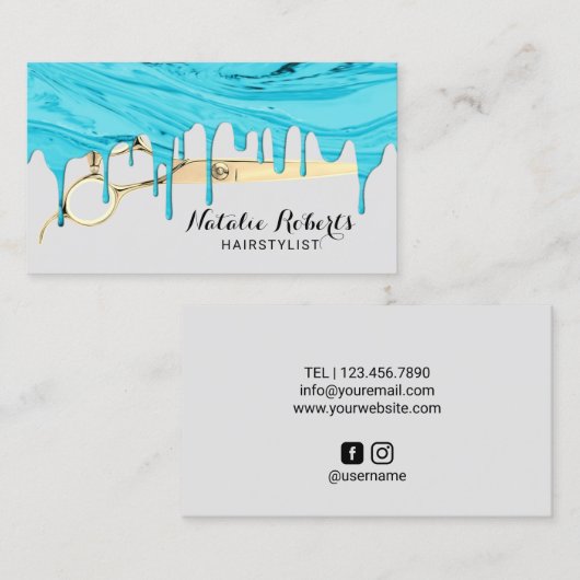 美容師ターコイズマーブルドリップ美しいサロン 名刺 (正面/裏面)