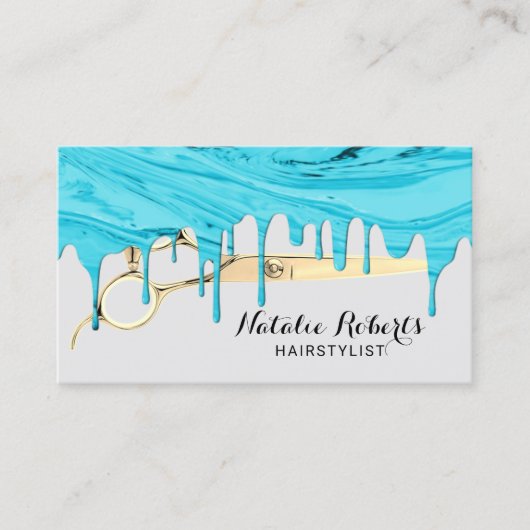 美容師ターコイズマーブルドリップ美しいサロン 名刺 (正面)