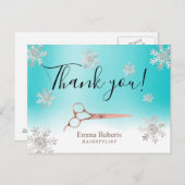 美容師ターコイズ冬の雪の結晶ありがとう ポストカード (正面/裏面)