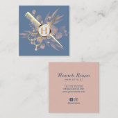 美容師ダスティブルー&ピンクボタニックサロン スクエア名刺 (正面/裏面)