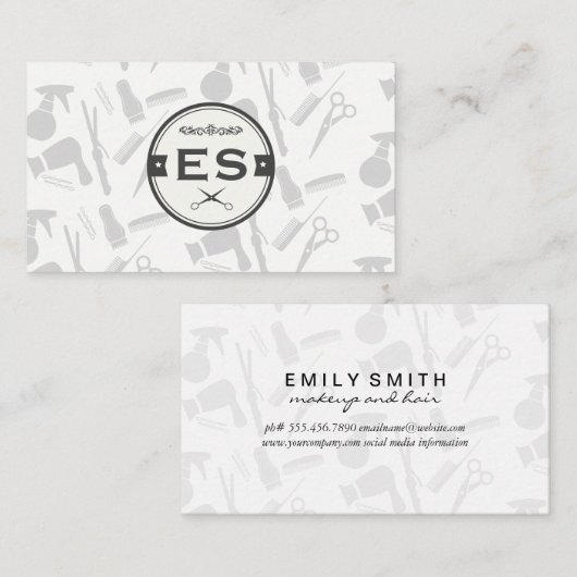 美容師ツールとキス金ゴールドラックスモノグラム 名刺 (正面/裏面)