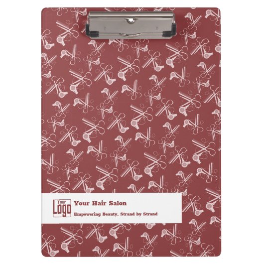 美容師ツールパターンバーガンディーピンクホワイト クリップボード (正面)