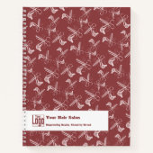 美容師ツールパターンバーガンディーピンクホワイト ノートブック (正面)