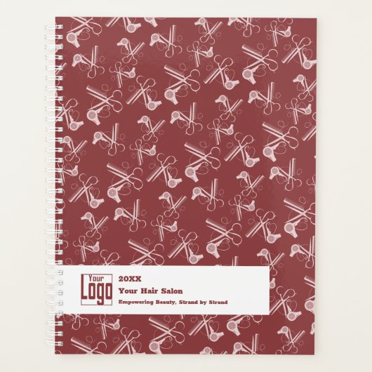 美容師ツールパターンバーガンディーピンクホワイト プランナー手帳 (正面)