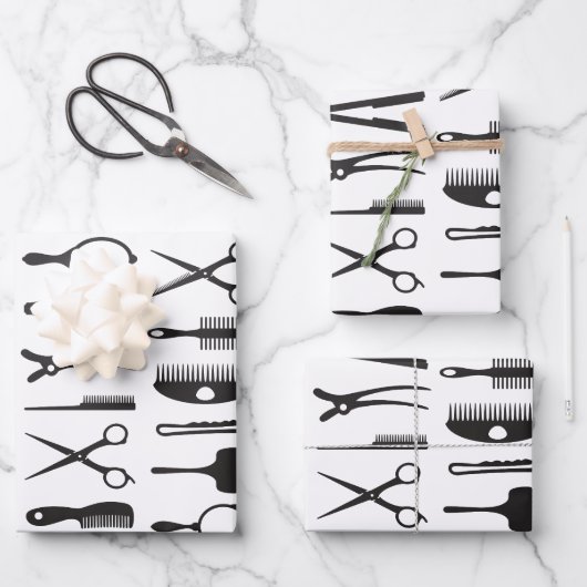 美容師ツールパターン ラッピングペーパーシート (正面)