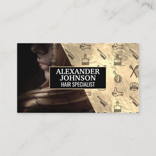 美容師ツールパターン | 流れる女性の髪 名刺 (正面)