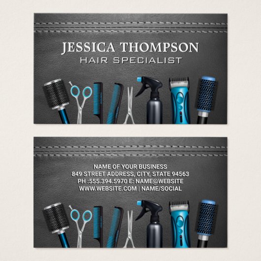 美容師ツール |ステッチ済みレザー (正面&裏面)