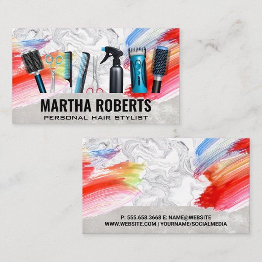美容師ツール |水芸術的色ブラシ 名刺 (正面/裏面)