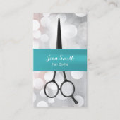 美容師ティール(緑がかった色)リボンモダン銀アポイントメント 予約カード (正面)