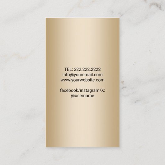 美容師ティール（緑がかった色）金ゴールドシザーフラワーサロンスパ 名刺 (裏面)