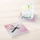 美容師デザイン ピンク ガラスコースター (アングル)