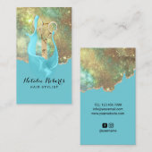 美容師トレンディーティール（緑がかった色）金ゴールドグリッター美しいサロン 名刺 (正面/裏面)