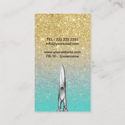 美容師トレンディー金ゴールドとターコイズグリッター 名刺 (裏面)