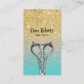 美容師トレンディー金ゴールドとターコイズグリッター 名刺 (正面)