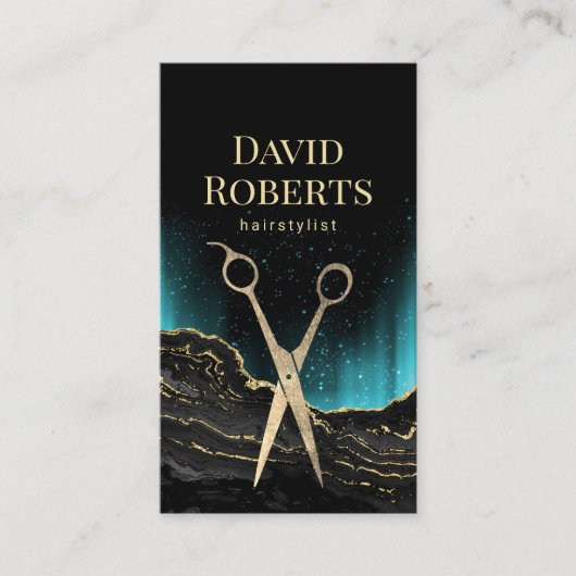 美容師トレンディー金ゴールドアゲートヘアドレッサーサロン 名刺 (正面)