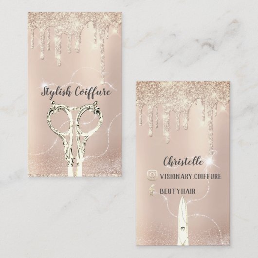 美容師ドリップグリッター金ゴールド鋏 名刺 (正面/裏面)