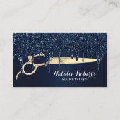 美容師ネイビーグリッタードリップス金ゴールドシザーサロン 名刺 (正面)