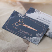 美容師ネイビーフローラ幾何学的バラ金ゴールドフレーム 名刺