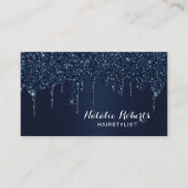 美容師ネイビーブルーグリッタードリップス美しいサロン 名刺 (正面)