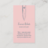 美容師ネイビーブルーシザー赤面ピンクモダン 名刺 (裏面)