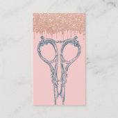 美容師ネイビーブルーシザー赤面ピンクモダン 名刺 (正面)