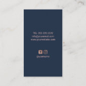 美容師ネイビーブルーシザー&バラ美しいサロン 名刺 (裏面)