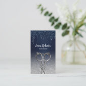 美容師ネイビーブルードリップスシルバーグリッターサロン 名刺 (スタンド正面)