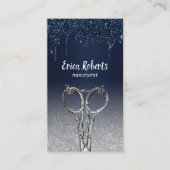 美容師ネイビーブルードリップスシルバーグリッターサロン 名刺 (正面)