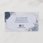 美容師ネイビーブルーフローラジオメトリック金ゴールドフレーム 名刺 (裏面)