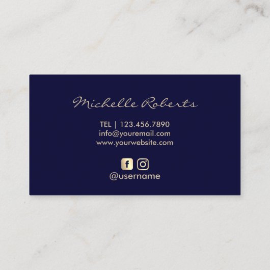 美容師ネイビー&金ゴールドタイポグラフィ美しいサロン 名刺 (裏面)