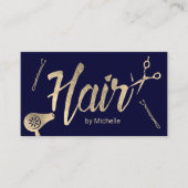 美容師ネイビー&金ゴールドタイポグラフィ美しいサロン 名刺 (正面)