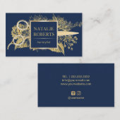 美容師ネイビー&金ゴールドフローラ美しいサロン 名刺 (正面/裏面)