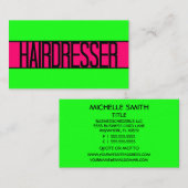 美容師ネオングリーンとホットピンクの名刺 名刺 (正面/裏面)