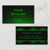 美容師ネオングリーンオンブラック名刺 予約カード (正面/裏面)