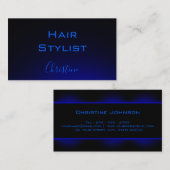 美容師ネオンブルーのブラック名刺 予約カード (正面/裏面)