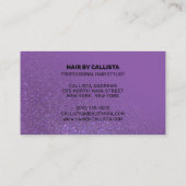 美容師バイオレットパープルグリッタータイポグラフィ 名刺 (裏面)