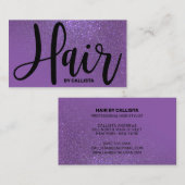 美容師バイオレットパープルグリッタータイポグラフィ 名刺 (正面/裏面)