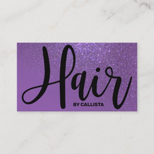 美容師バイオレットパープルグリッタータイポグラフィ 名刺 (正面)