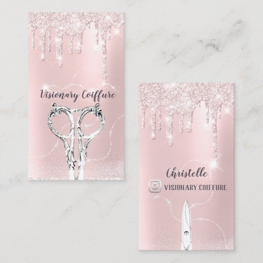 美容師バラドリップスグリッターコーファールハサミ 名刺 (正面/裏面)