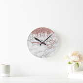 美容師バラ金ゴールドグリッター大理石 ラウンド壁時計 (ホーム)