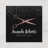 美容師バラ金ゴールドシザーシルバー紙吹雪 スクエア名刺 (正面)