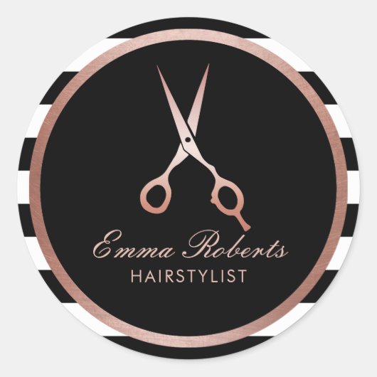 美容師バラ金ゴールドシザーモダンストライプ ラウンドシール (正面)